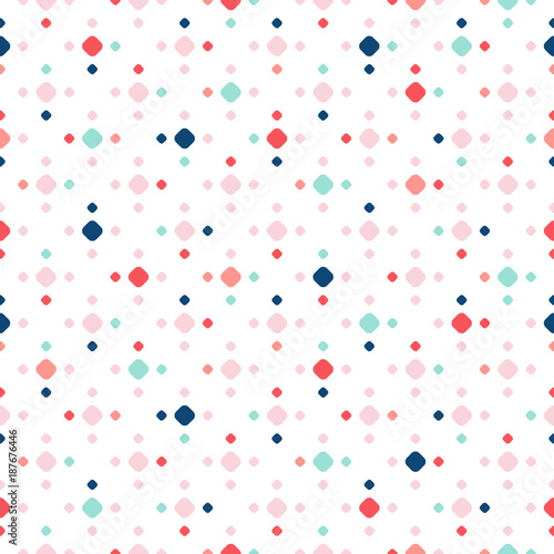 Colorful polka dot seamless pattern. Vector dotted texture with small scattered spots on white background. Simple abstract geometric design for decoration, scrapbooks, party. Baby pattern.