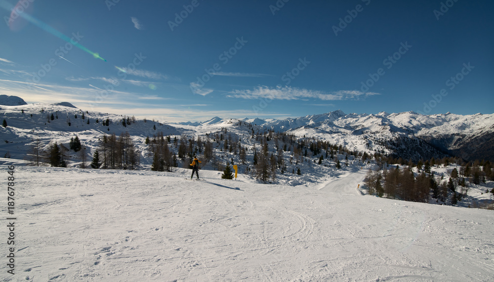 Panoramic landscape of Dolomiti mountain in Madonna di Campiglio. Italy