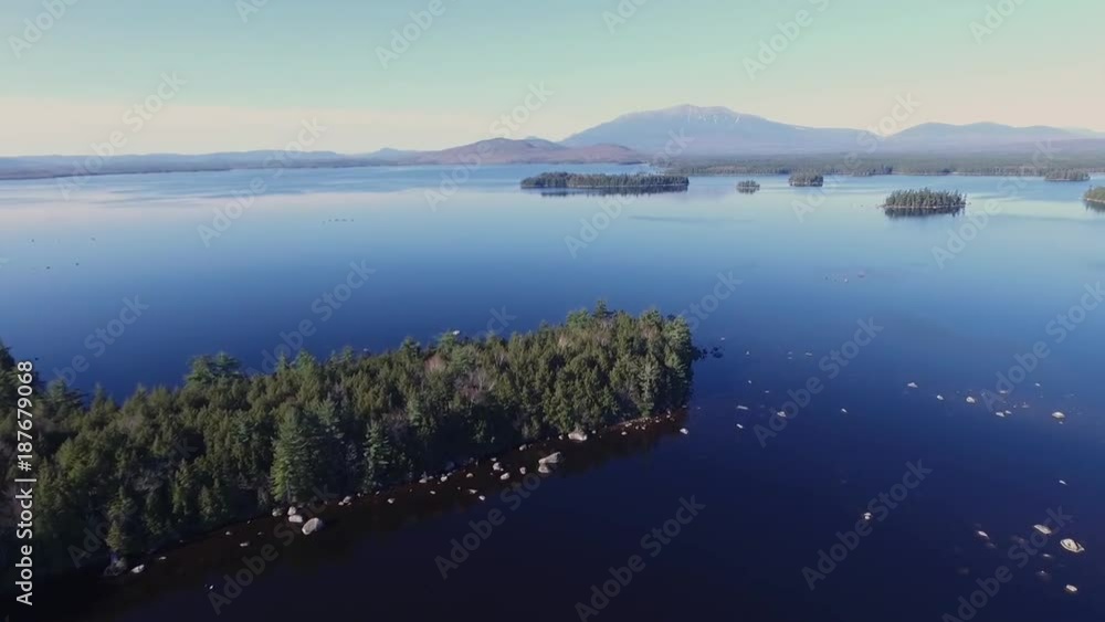 Drone shot flying away from Mt Katahdin in Maine Drone shot flying away from Mt Katahdin in Maine