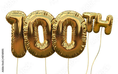 Canvas Print Gold number 100 foil birthday balloon isolated on white