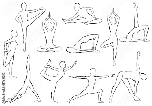 Yaga asana, woman doing yoga or pilates exercise, relaxation and meditation
