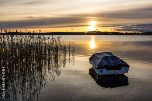 Fototapeta Naklejka Na Ścianę i Meble -  Sunrise over the Swiecajty lake near Wegorzewo, Masuria, Poland