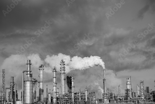 Smokestack emissions  Petrochemical refinery  Corpus Christi  Monochrome