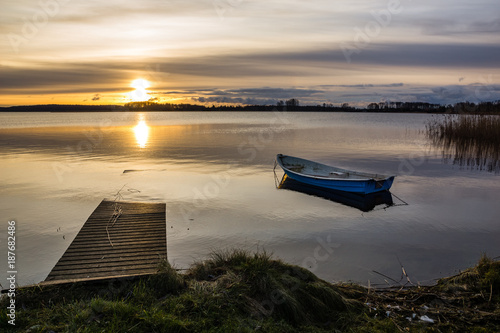Fototapeta Naklejka Na Ścianę i Meble -  Sunrise over the Swiecajty lake near Wegorzewo, Masuria, Poland