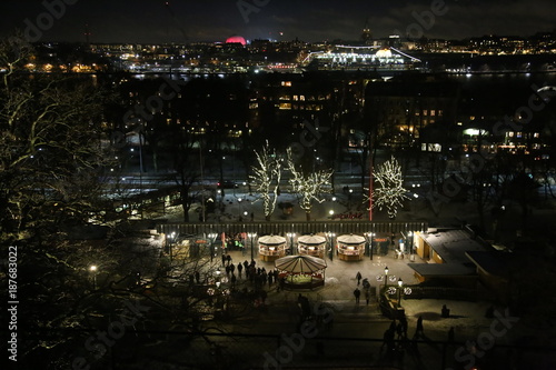 Stockholm at night seen from Skansen. entrance to skansen. night stockholm. card © Максим Акифьев