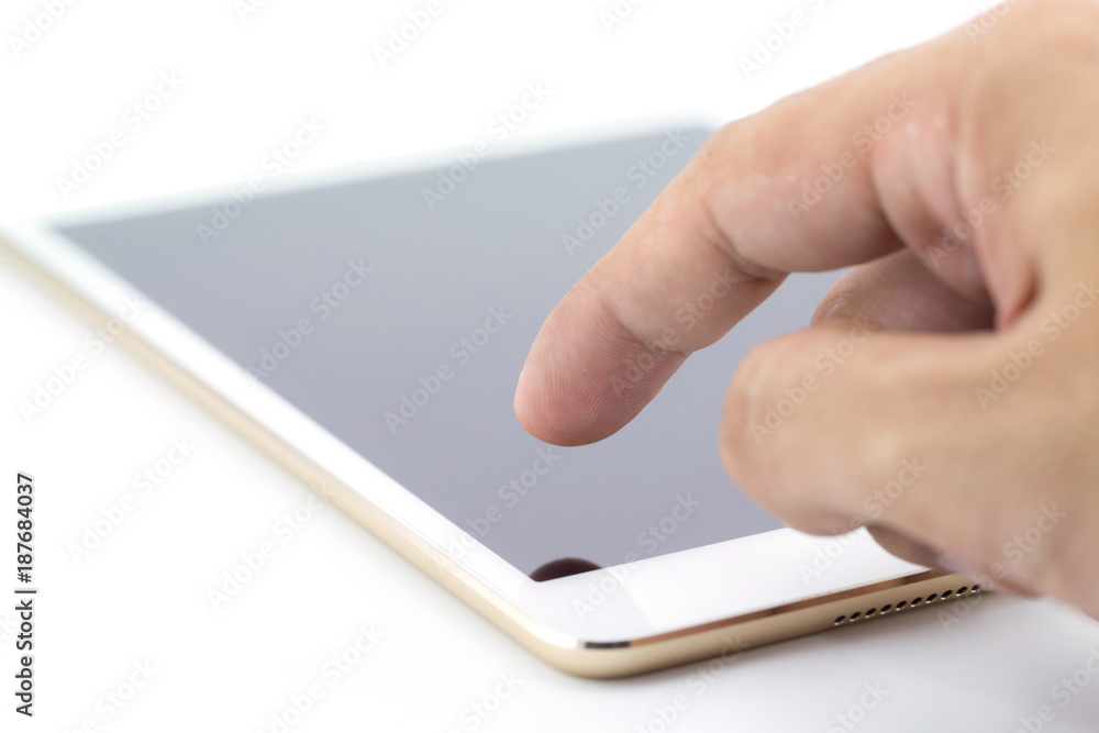 close view of hand on contemporary tablet close view of hand on contemporary tablet