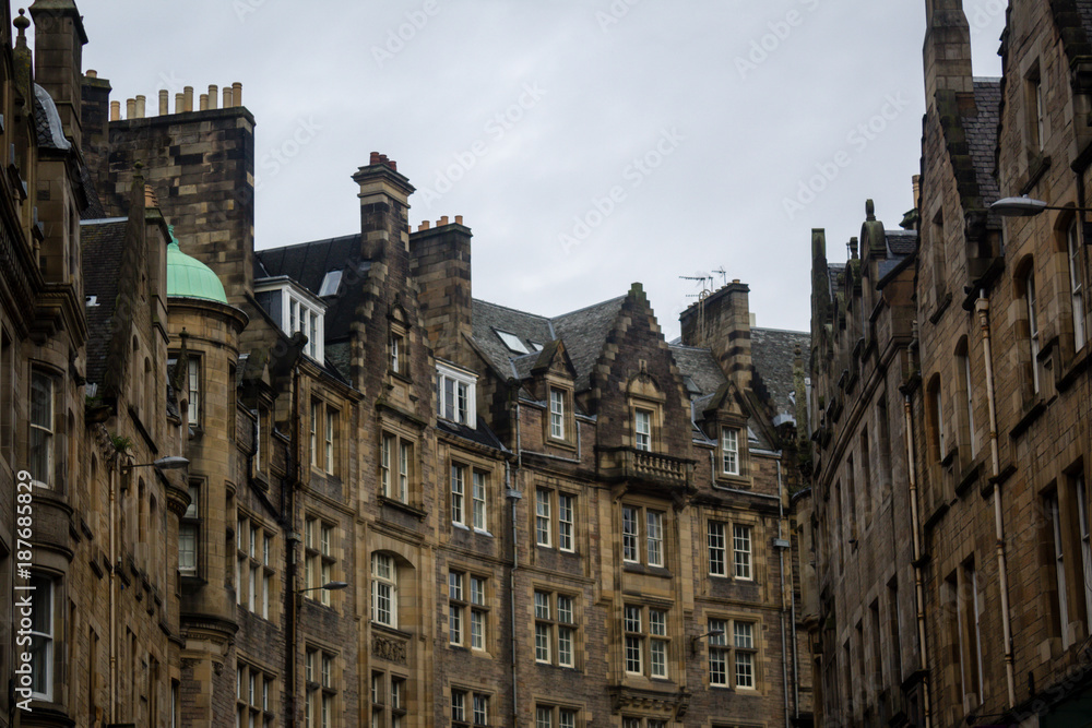 Victoria street in a cloudy day, Edinburgh, Scotland, UK