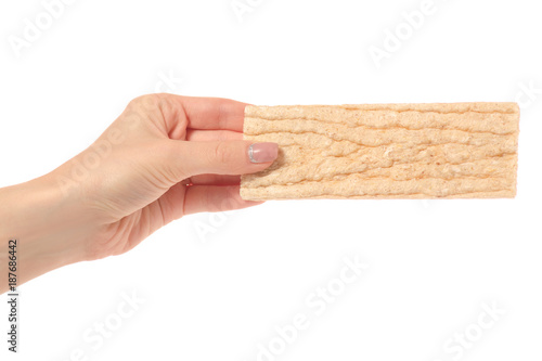 Dietary bread slices in hands