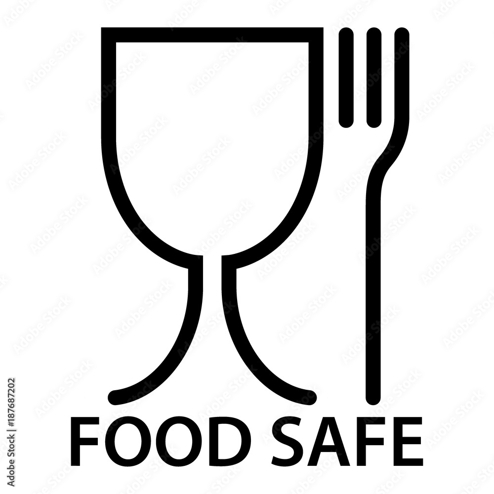 food safe icon, a fork and a glass symbol, food safety material Stock