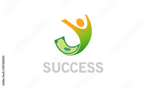Human Body Jumping Money Success Logo Design Symbol Illustration