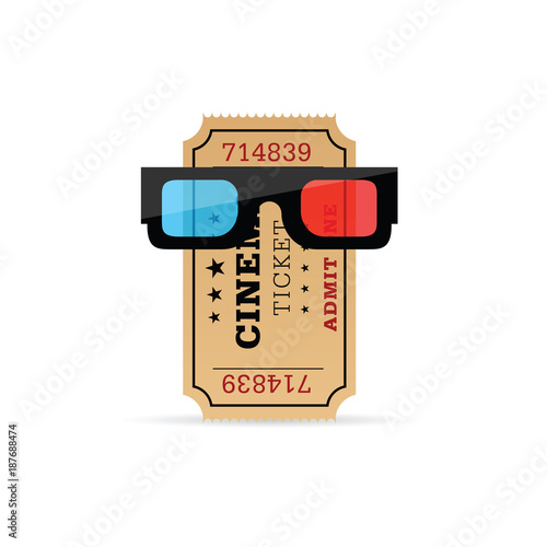 cinema ticket with 3d movie glasses illustration