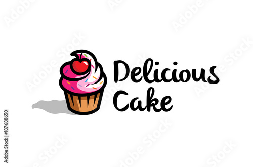 Fresh Delicious Cupcake With cherry Logo Design Symbol Illustration