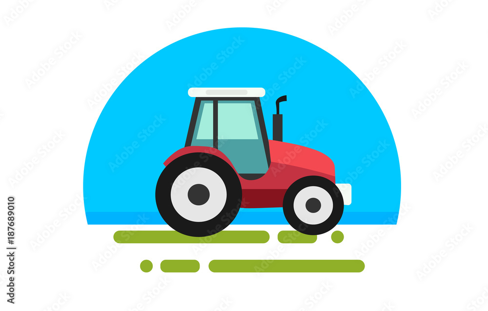 Flat red tractor in a