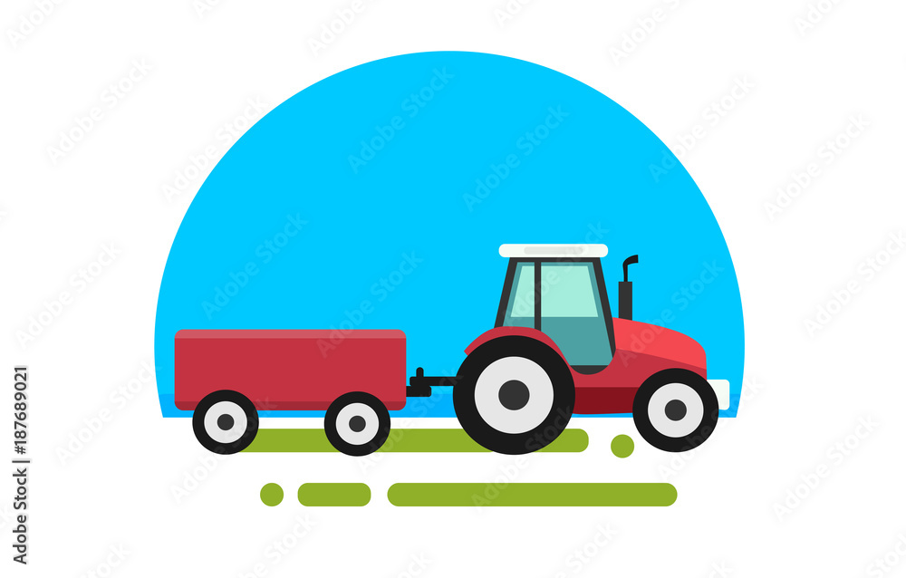 Heavy red tractor with trailer