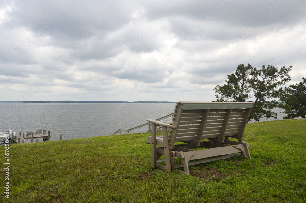 Bench on a hill top overlooking Chesapeake Bay