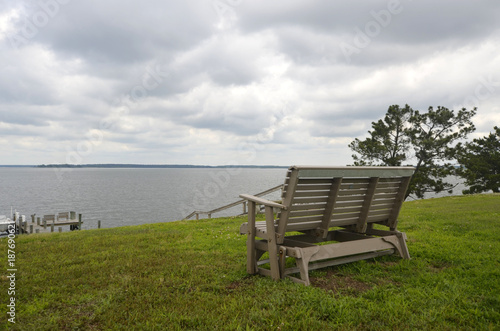 Bench on a hill top overlooking Chesapeake Bay © sunlover616