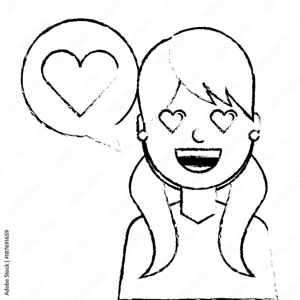 young woman with love heart in speech bubble vector illustration sketch design young woman with love heart in speech bubble vector illustration sketch design