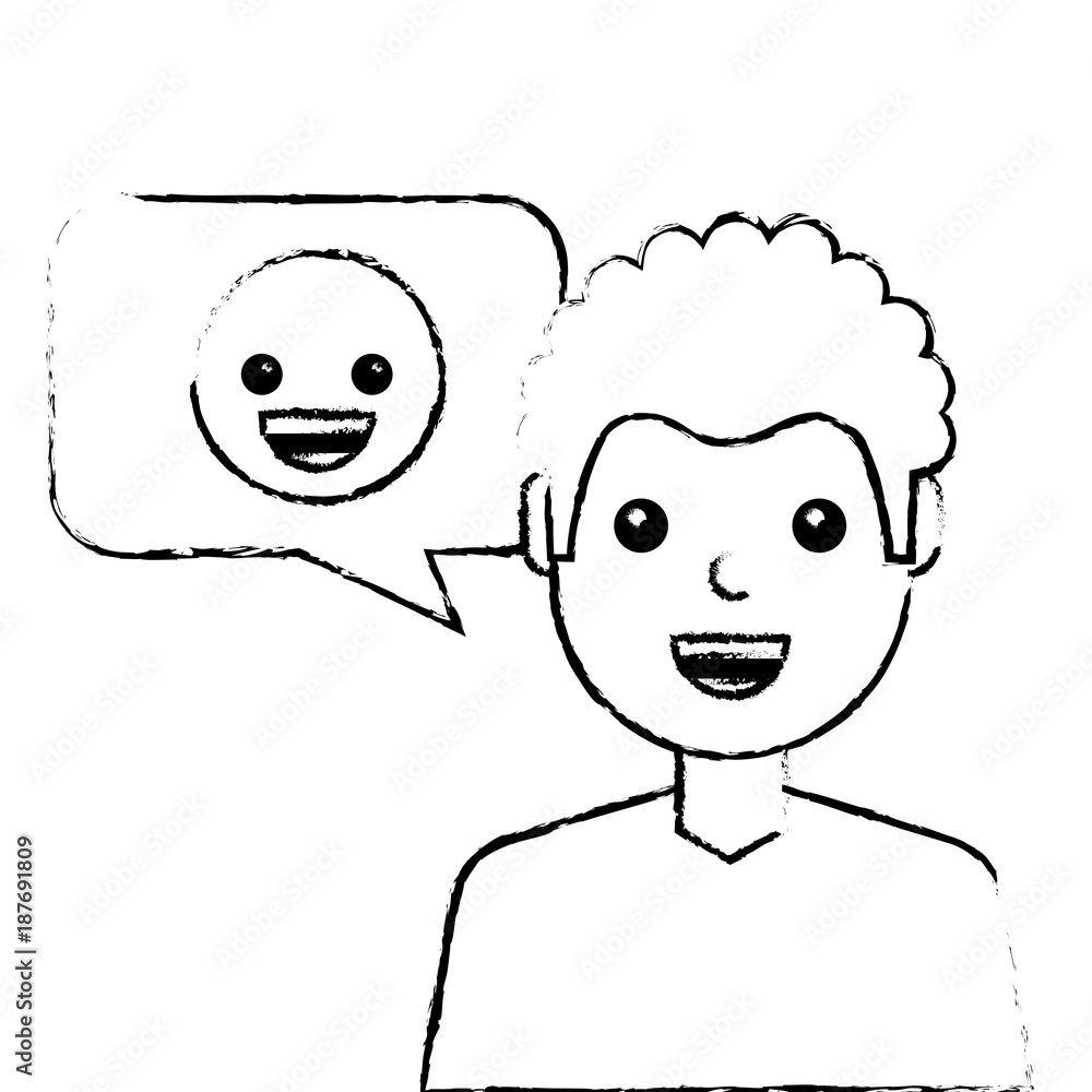 man with smile emoticon in speech bubble vector illustration sketch design man with smile emoticon in speech bubble vector illustration sketch design