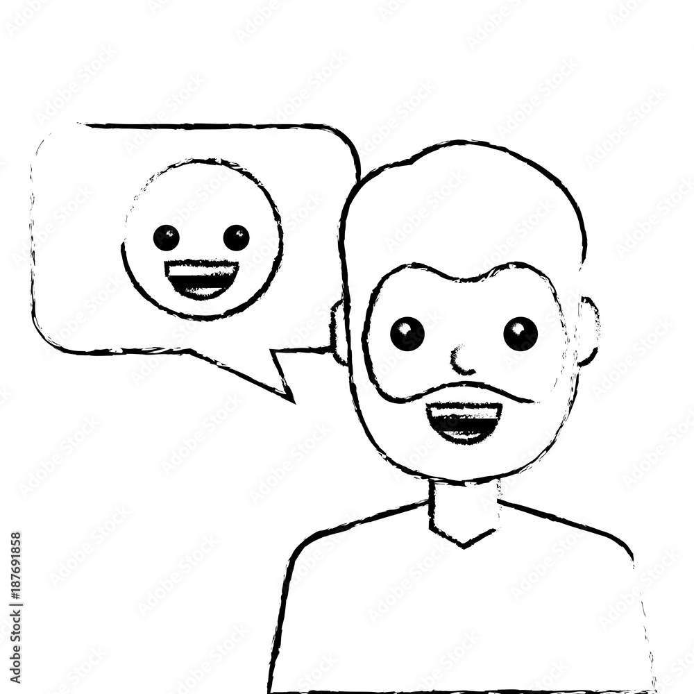 man with smile emoticon in speech bubble vector illustration sketch design man with smile emoticon in speech bubble vector illustration sketch design