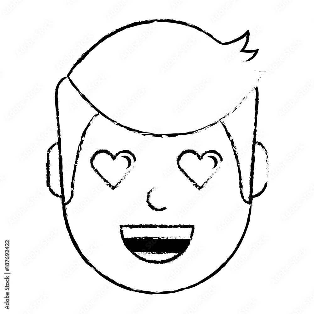 man character in love emotion with hearts as eyes vector illustration