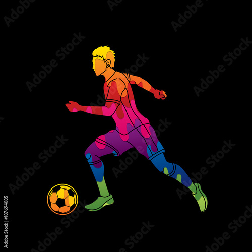 Fototapeta Naklejka Na Ścianę i Meble -  Soccer player running with soccer ball action designed using colorful graphic vector