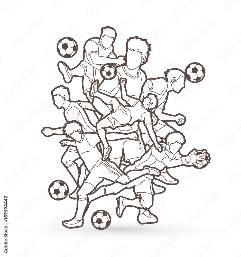 Soccer player team composition outline graphic vector.