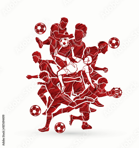 Soccer player team composition designed using grunge brush graphic vector.