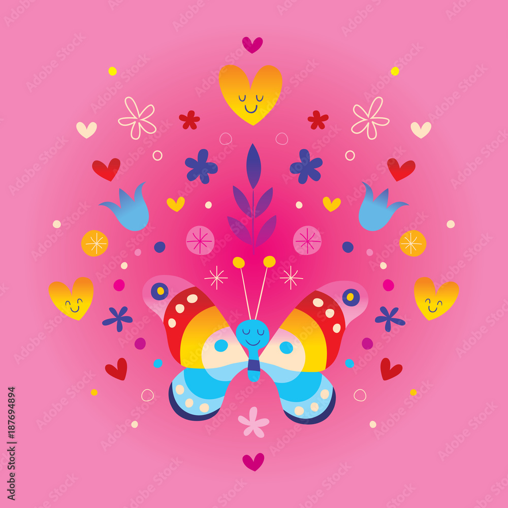 Fototapeta premium cute butterfly hearts and flowers
