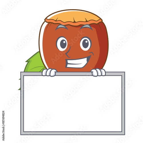 Grinning with board hazelnut character cartoon style