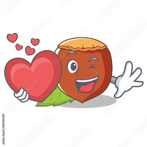 With heart hazelnut mascot cartoon style