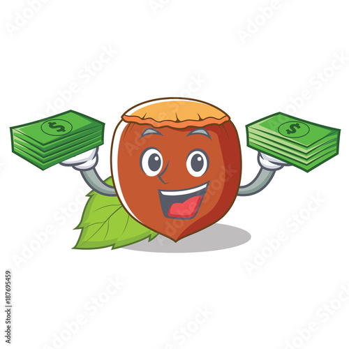 With money hazelnut mascot cartoon style