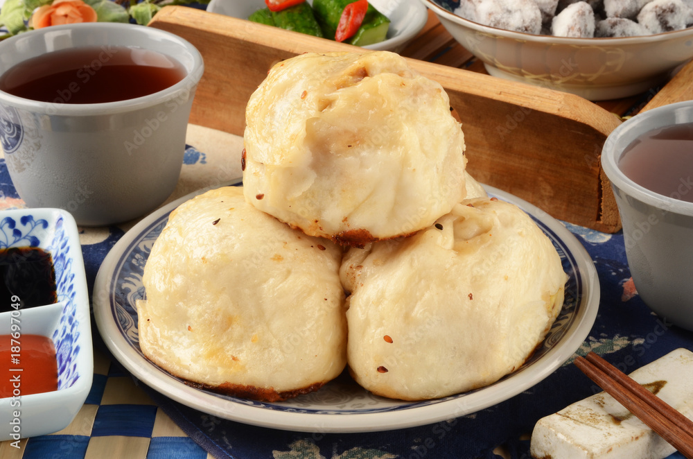 Chinese fried bun on the plate Chinese fried bun on the plate