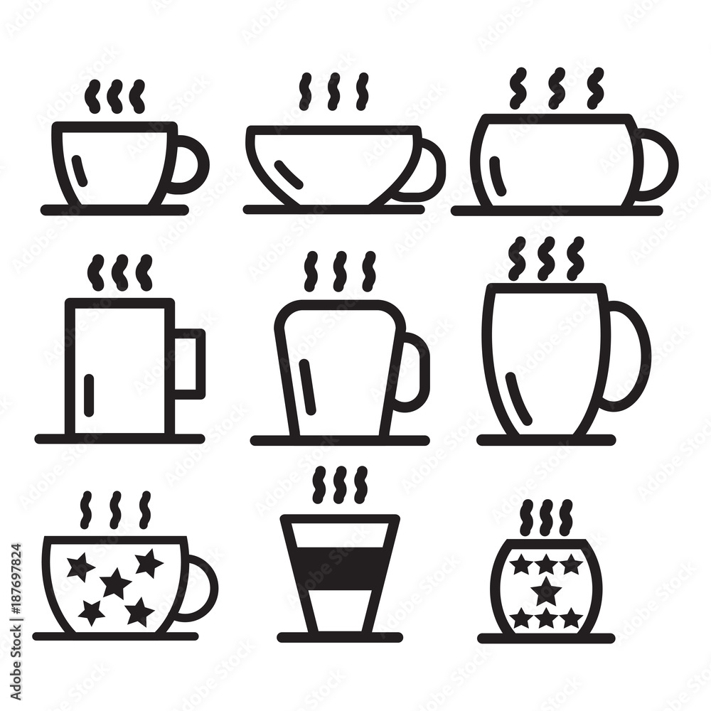 Hot cup icon set Hot cup icon set