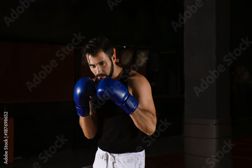 Young professional boxer tr...