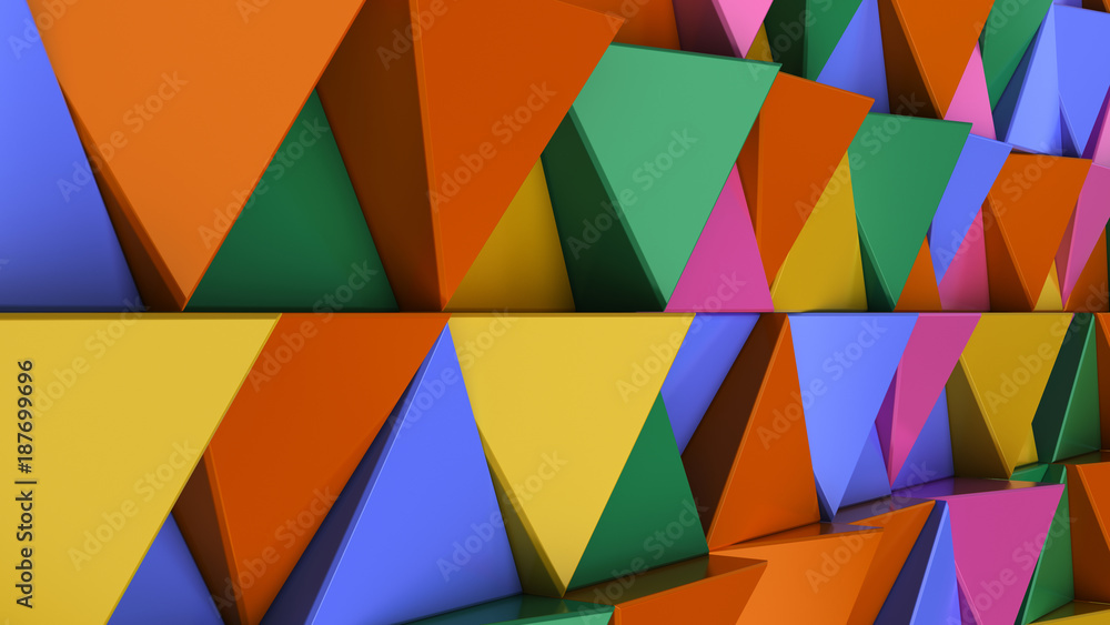 Pattern of green, yellow, brown and blue triangle prisms Pattern of green, yellow, brown and blue triangle prisms