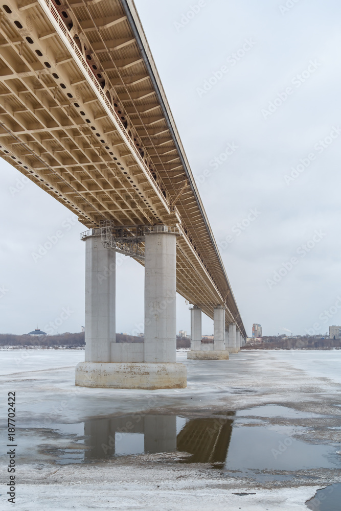 Bridge over the frozen river in Nizhny Novgorod, Russia