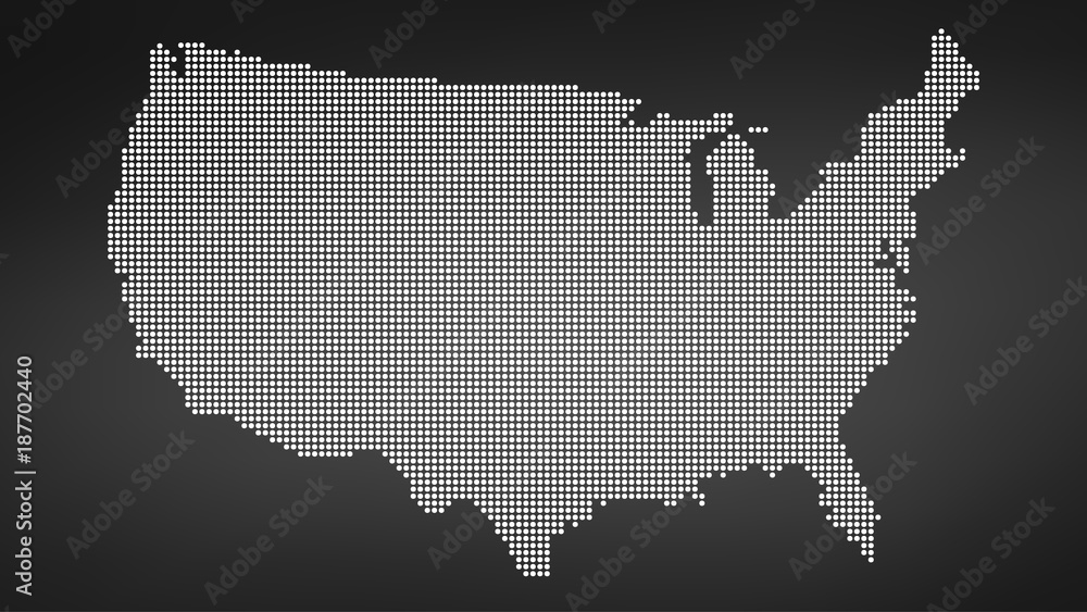 Dotted map of USA, vector illustration isolated on black background