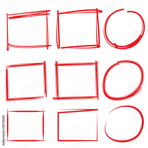 red hand drawn circle and rectangle frames