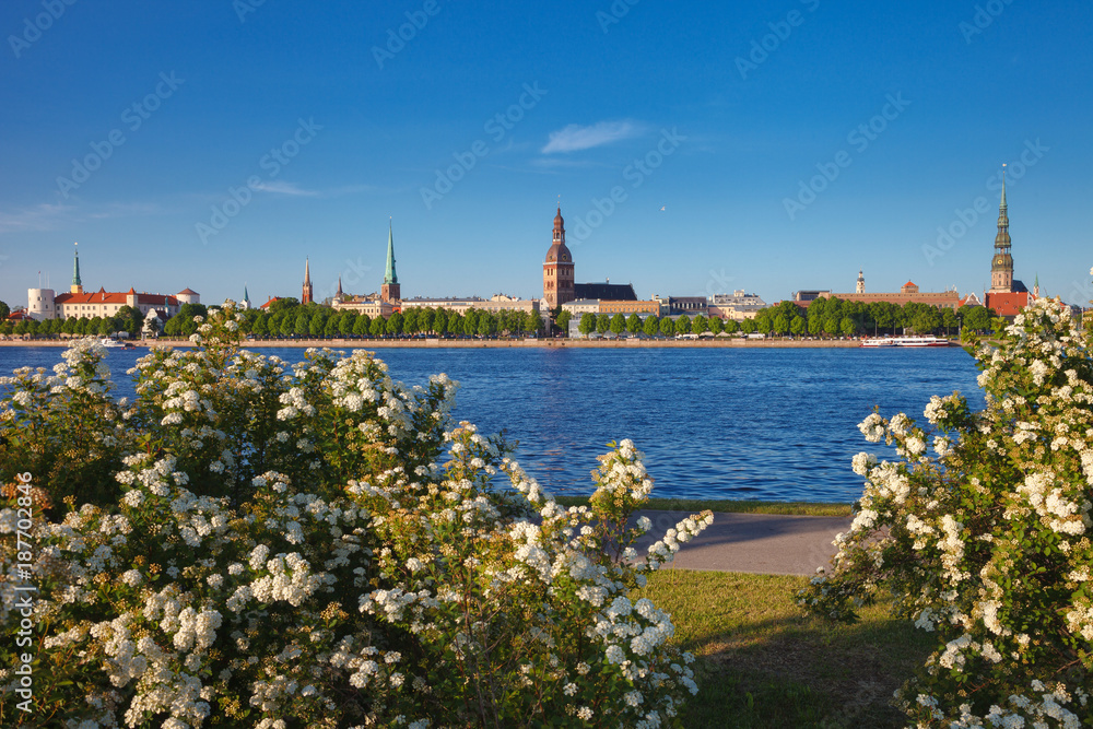 Spring View of Old Town of Riga and Daugava River. Riga, Latvia.