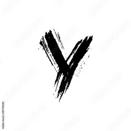 Letter Y. Handwritten by dry brush. Rough strokes font. Vector illustration. Grunge style elegant alphabet.