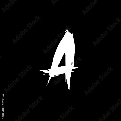 Letter A. Handwritten by dry brush. Rough strokes font. Vector illustration. Grunge style elegant alphabet.