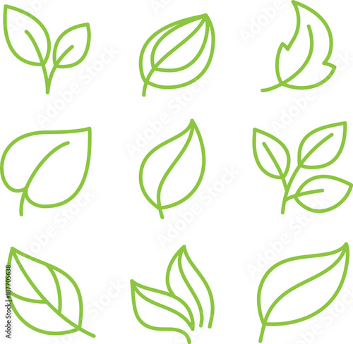 Leaves icon set. Collection of leaf logo design for green, eco, organic, food, beauty, health care brand identity. vector illustration .