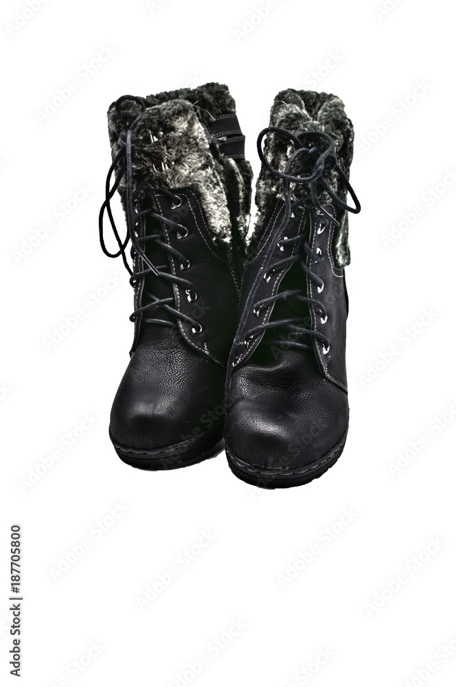 Fur winter female black boots