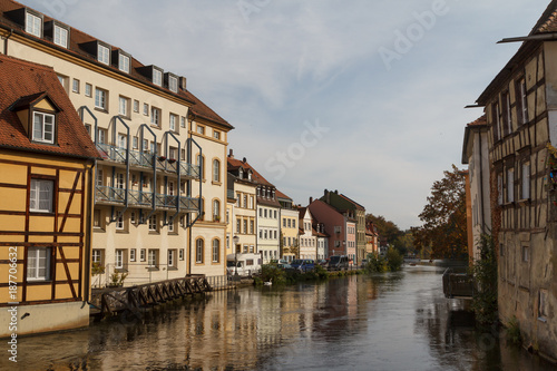 River floating in the historic centre of Bamberg, UNESCO Heritage town in Bavaria, Germany
