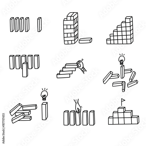 Doodle set of wood block.