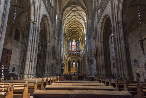 Interior of St. Vitus Cathedral at Prague Castle. Prague, Czech Republic..