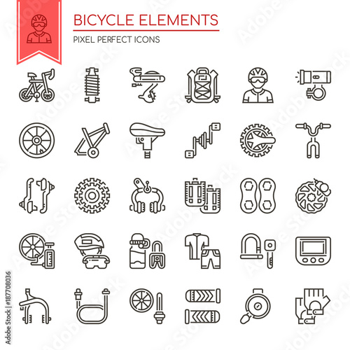 Bicycle elements , Thin Line and Pixel Perfect Icons.