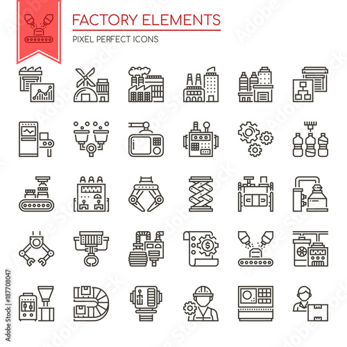 Factory Elements , Thin Line and Pixel Perfect Icons.