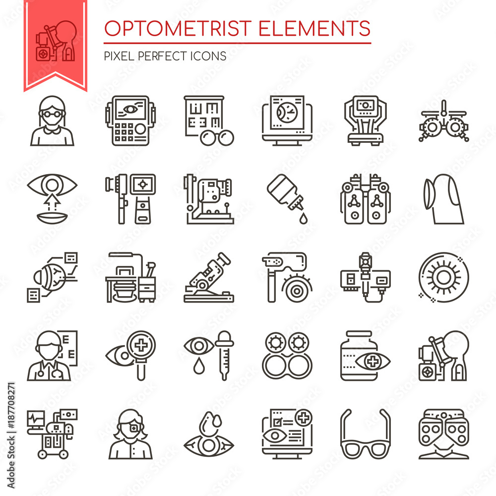 Fototapeta premium Optometrist Elements , Thin Line and Pixel Perfect Icons.