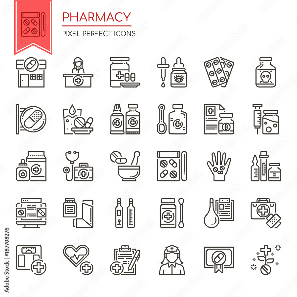 Pharmacy Elements , Thin Line and Pixel Perfect Icons.